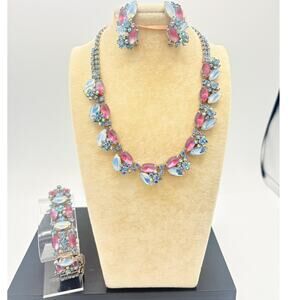 Mid‑Century Frosted Glass Parure in Icy Blues & Purples, 3‑Piece Vintage Set